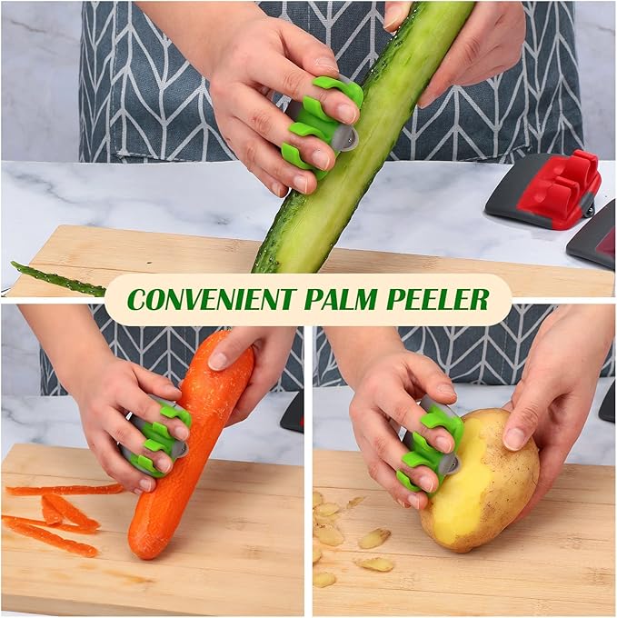 Mudder 4 Pieces Finger Grip Vegetable Fruit Peelers for Kitchen Palm Carrot Potato Peeler with Comfortable Rubber Finger Grip Veggie Peel Tools for Pumpkin Apple Cucumber Kiwi - Image 3