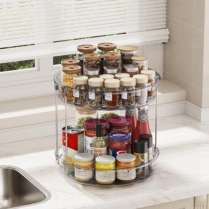 LAMU 2 Pack 2 Tier Lazy Susan Turntable Organizer 12'' Rotating Spice Rack Organization for Cabinet, Kitchen, Pantry, Countertop, Bathroom, Vanity, Medicine Cabinet Organizer, Grey - Image 7