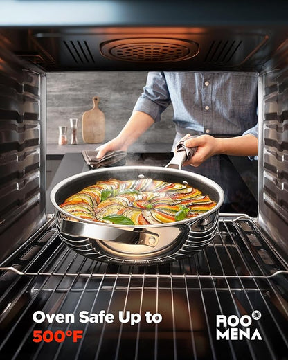 Nonstick Sauce Pan with Lid, Non-Toxic Tri-Ply Hybrid Ceramic Saucepan, 2.5 Quart Stainless Steel Pans, PFAS/PFOA/PTFE Free, Dishwasher & Oven Safe, Induction Compatible - Image 4