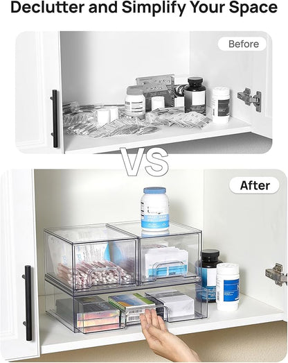 Vtopmart Stackable Storage Drawers Set of 3,Clear Plastic Organizer Bins for Makeup, Cosmetics, Beauty Supplies,Ideal for Vanity, Bathroom,Cabinet,Pantry Organization - Image 8