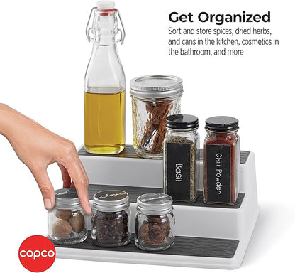 Copco Non-Skid 3-Tier Spice Rack Organizer for Cabinet - 10 Inch Kitchen Pantry Organizer with Raised Rims, White and Gray Step Shelf for Spices, Cans, Jars - Easy Clean Storage Solution - Image 8
