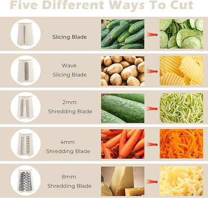 ZHANG XIAO QUAN SINCE 1628 Rotary Cheese Grater, Cheese Shredder with Stable Suction Base, Labor-Saving Vegetable Slicer for Kitchen, Mandoline Slicer & Food Chopper & Kitchen Prep Tool, 5-in-1, Beige
