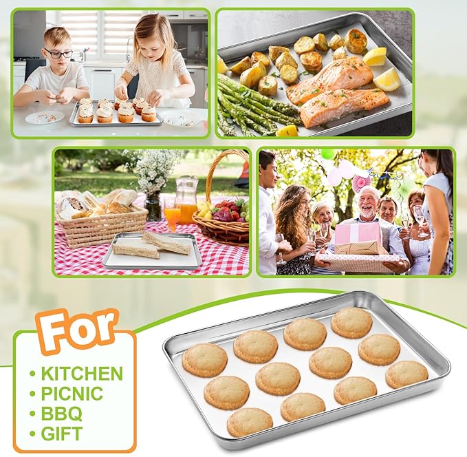 CEKEE Baking Sheet Set of 4, Stainless Steel Cookie Sheet & Baking Pan Tray, Toaster Oven Tray, Baking Pan Set, Rectangle Size 16 x 12 x 1 inch, Non Toxic, Mirror Finish & Rust Free, Dishwasher Safe - Image 5