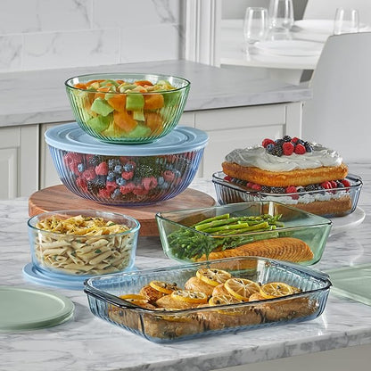 Pyrex Colors (2-Pack) Sculpted Tinted Medium/Large Glass Mixing Bowls With Plastic Lids, Nesting Space Saving Set of Bowls For Prepping and Baking, 2.3QT & 4.5QT - Image 5