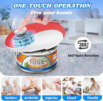 USB Rechargeable Electric Can Opener – Battery Operated, One Touch Automatic Operation, Magnetic Lid Holder & Smooth Edge Cutting, Cordless & Easy to Use for Seniors, Works with All Standard Cans