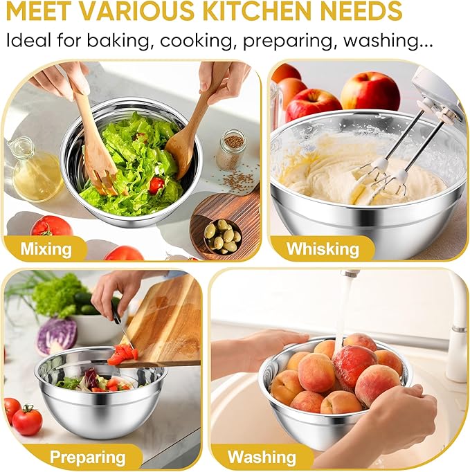 TeamFar Mixing Bowls, 3PCS Stainless Steel Serving Salad Bowls with Lids & 3 Graters, For Kitchen Mixing/Baking/Storing/Prepping, Visible & Airtight, Easy Clean - 4.5/3 / 1.5 QT, Multi-color - Image 7