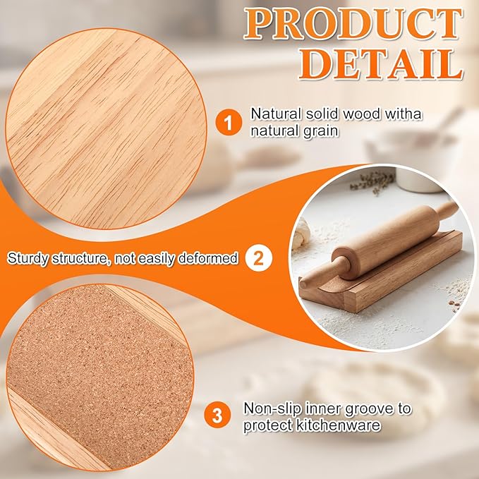 Sawysine 4 Pcs Wood Rolling Pin Holder Rolling Pin Stand Pizza Roller Holder Kitchen Display Rack For Dough Pastry Fondant Kitchen Storage