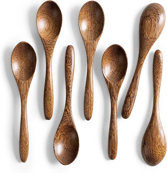 7 PCS Small Wooden Spoons, 5.8 Inch Honey Spoons for Tea, Padauk Wooden Honey Teaspoon for Coffee, Little Tiny Wood Spoons, Bamboo Table Spoon for stirring, Wooden Spoons for Utensils Set by HEFILD