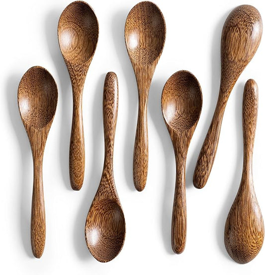 7 PCS Small Wooden Spoons, 5.8 Inch Honey Spoons for Tea, Padauk Wooden Honey Teaspoon for Coffee, Little Tiny Wood Spoons, Bamboo Table Spoon for stirring, Wooden Spoons for Utensils Set by HEFILD