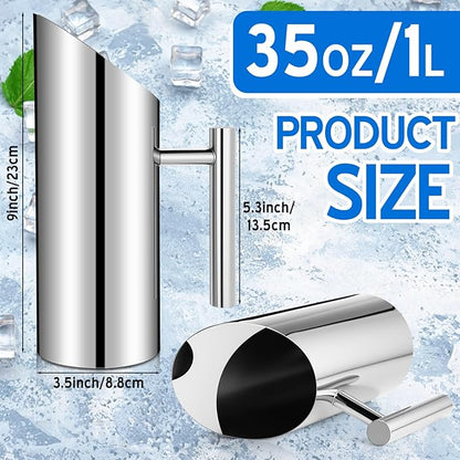 Funnymoom 3 Pack 35oz/1l Stainless Steel Water Pitcher Modern Metal Pitcher with Ice Guard Silver Carafe Drink with Handle or Iced Hot Drink Tea Juice Coffee Beer - Image 2