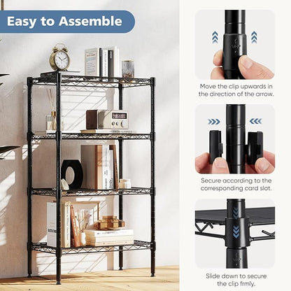 DUMOS 4-Tier Metal Wire Storage Shelves, Adjustable Standing Storage Rack Shelf, Heavy Duty Steel Shelving Unit Organizers for Kitchen Bathroom Pantry Garage, 23.2" W×13.4" D×47.1" H, Black