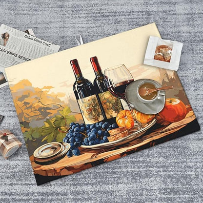 Art Wine Bottle Dish Drying Mat XL Microfiber Kitchen Drying Mat Large Dish Drying Mats for Kitchen Counter Absorbent Quick Drying Pad 18x24 Inch