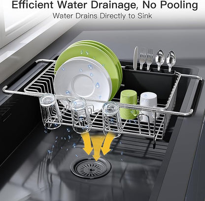 JASIWAY Dish Drying Rack in Sink, Expandable Stainless Steel Dish Drainers for Kitchen Counter, Dish Dryer Rack for Inside Sink, Over The Sink Dish Racks with Utensil Holder, Silver - Image 6