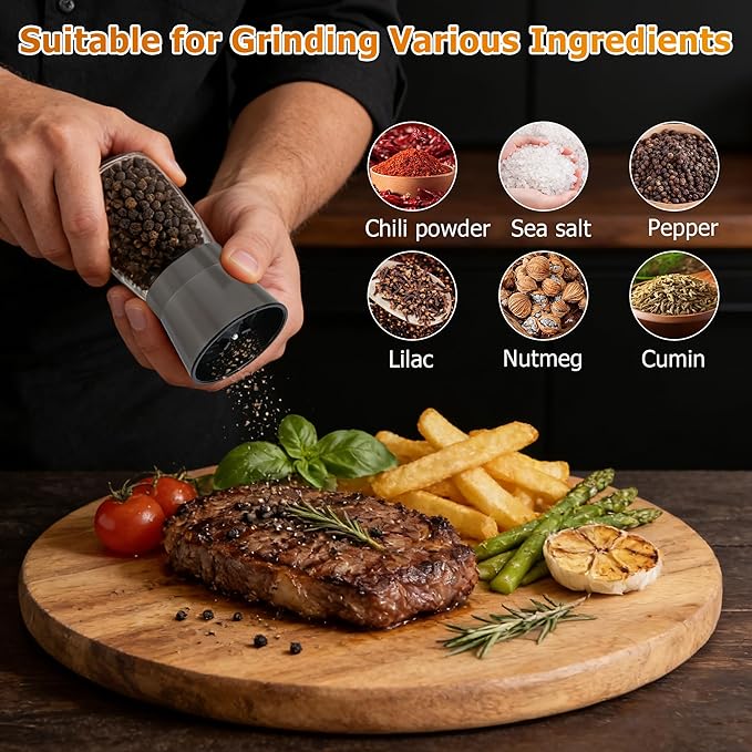 R DRURLCD Metal Bronze Salt and Pepper Grinder Set of 2 - Adjustable Ceramic Grinder - Glass Salt and Pepper Shakers W/Funnel - Spice Mill Bronze Kitchen Accessories