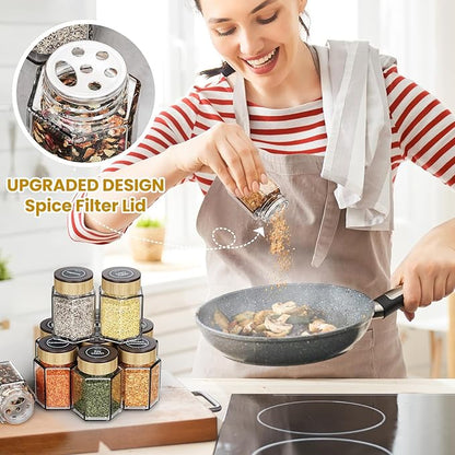 Vetacsion Set of 18 Magnetic Glass Spice Tins with 100 Preprinted Seasoning Label Stickers (Include Black Metal Wall-Plates) - Image 6