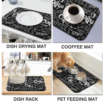 Fun Coffee Mat 23inx15in,Coffee Bar for Countertops,Absorbent Hide Stain Anti-Slip Accessories Fit Under Machine Mat,dish Drying Mats Kitchen, (DS)
