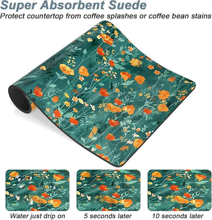 Rnivvi Coffee Mat, 12" x 19" Cute Coffee Bar Mats for Espresso Machine Station Accessories and Organizer, Hide Stain Rubber Backed Absorbent Dish Drying Pad for Kitchen Counter, Gentle Forest Flowers - Image 3