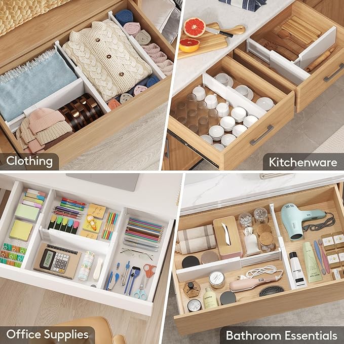 Lifewit 6 Pack 5" High Drawer Dividers 34-56cm/13.5-22" Adjustable Drawer Organizer for Clothes/Utensils, Expandable Drawer Separator in Dresser/Kitchen/Bedroom/Office Organization & Storage White - Image 8