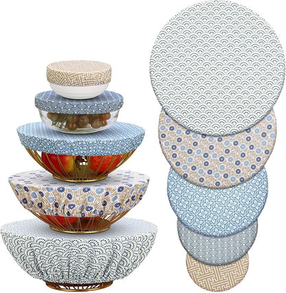 10 Pack Cloth Bowl Covers for Bread Rising - 5 Size Stretch Elastic Food Storage Container Lids - Reusable Cotton Fabric Covers for Food, Fruits, Leftovers (Pastel)