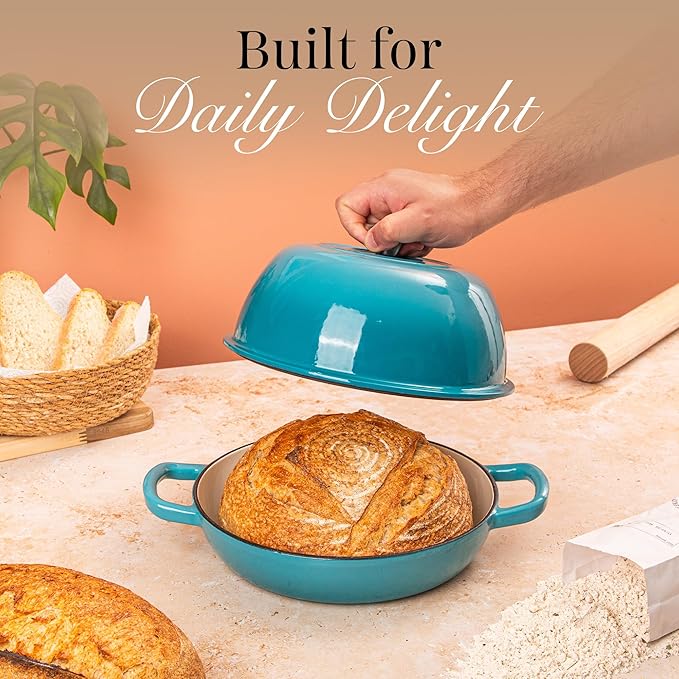 Enamelled Cast Iron Dutch Oven Pot – Dutch Oven For Sourdough Bread Baking – Cast Iron Bread Pot – Blue, 6 Quarts, 26cm – by Nuovva - Image 7
