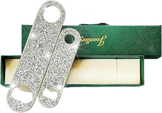Silver Beer Bottle Opener Diamond Bling Beer Bottle Opener - Sparkling Crystal Opener for Women, for Home, Party, Wedding,Bar- 2Pcs, Handmade for Her and Bartenders