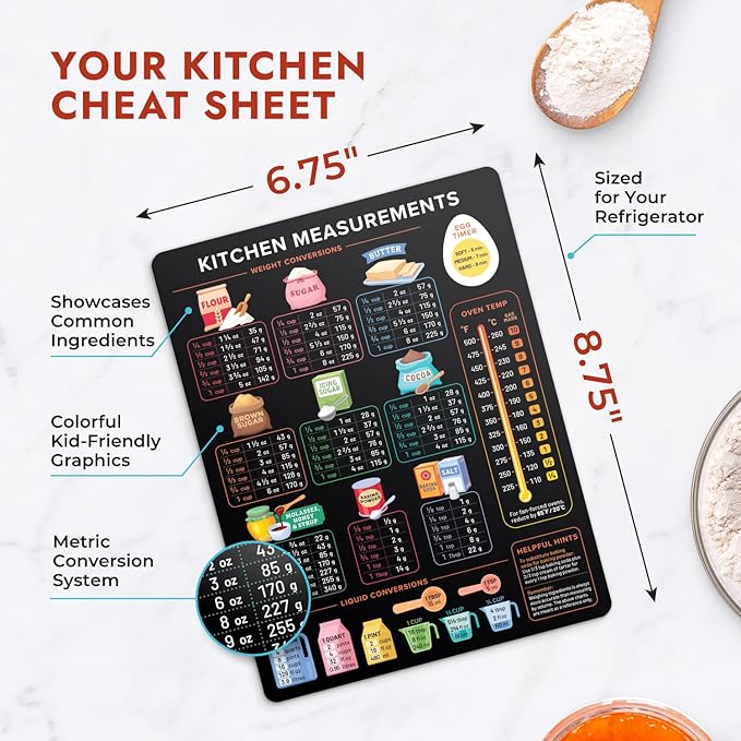 Levain & Co Kitchen Conversion Chart Magnet - Dark for Easier Cooking & Baking - Vintage Useful Gadgets - Cute Accessories - Cooking & Baking Accessories - Gifts for Bakers - Image 3