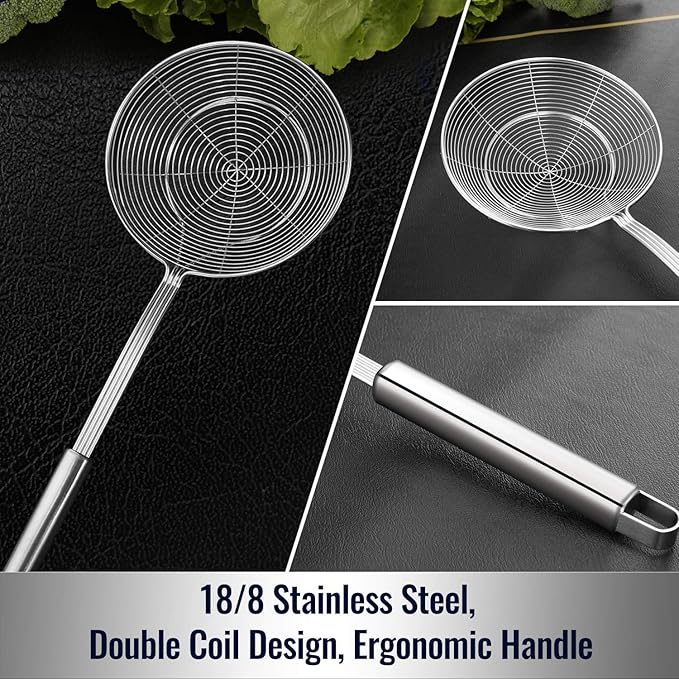 Hiware Solid Stainless Steel Spider Strainer Skimmer Ladle for Cooking and Frying, Kitchen Utensils Wire Strainer Pasta Spoon, 5.4 Inch - Image 3