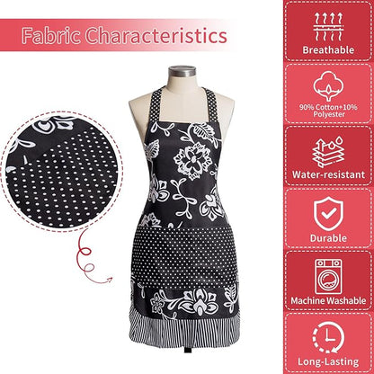 Vintage Floral Apron for Women with Functional Pockets Adjustable Neck Strap for Cooking Baking Mother's Gift