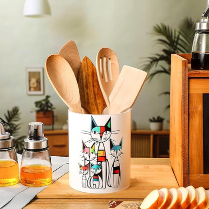 WILLBOND Cat Kitchen Decor Acrylic Kitchen Utensil Holder Crock Spoon Organizer for Countertop Cat Table Decor Coffee Spoon Holder Jar for Cooking Tools