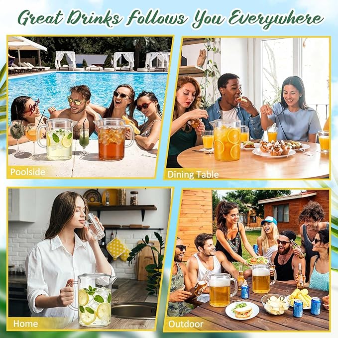 Tessco for you 12 Pcs Plastic Pitchers 60 Ounce Clear Restaurant Jug Large Water Pitcher Carafe Serve Milk Tea Juice Drink for Parties Container Dispenser Beer Jar (Fashion) - Image 6
