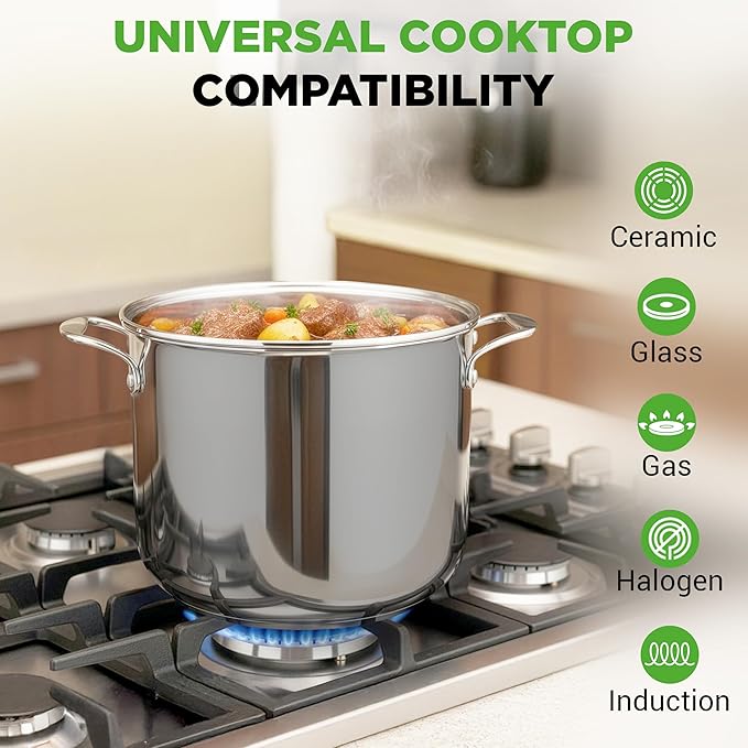 NutriChef 12-Quart Stainless Steel Stockpot – 18/8 Food Grade Heavy-Duty Induction-Compatible Pot with See-Through Lid, Ideal for Stews, Broths, Simmering & Soups, Dishwasher Safe – NCSP12 - Image 3