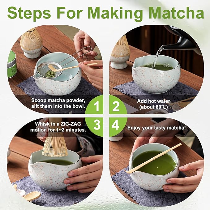 Matcha Whisk Set, 9 pcs Ceramic Matcha Set, Gifts for Women,Matcha Bowl with Spout and Whisk, Matcha Kit for Matcha Lovers, Ideal Gift Christmas, Birthday, Anniversary (Cherry Bloom-Red Spot) - Image 3