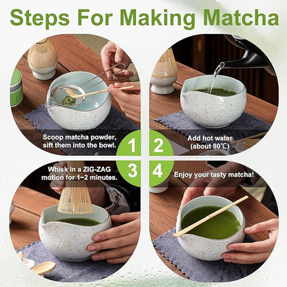 Matcha Whisk Set, 9 pcs Ceramic Matcha Set, Gifts for Women,Matcha Bowl with Spout and Whisk, Matcha Kit for Matcha Lovers, Ideal Gift Christmas, Birthday, Anniversary (Cherry Bloom-Red Spot) - Image 3