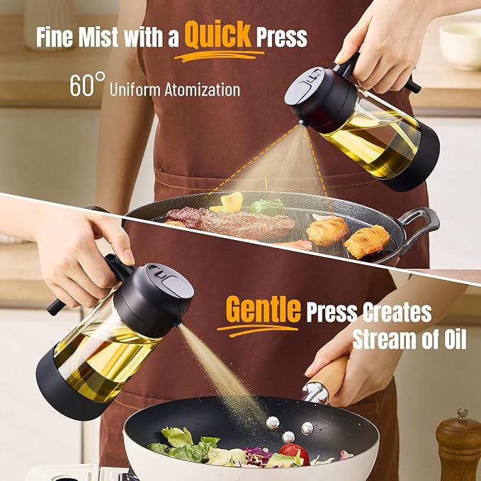 PARACITY Oil Dipenser Bottle with Silicone Bottom, 2 in 1 Olive Oil Sprayer and Dispenser, Oil Spray Bottle 470ML/ 16OZ for Cooking, Kitchen, BBQ, Air Fryer, Salad, Baking(1PC Black) - Image 5