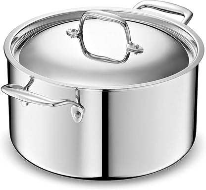 LEGEND COOKWARE 5-Ply Stainless Steel 8-Quart Stock Pot with Lid - Induction Compatible, Oven Safe 800°F - Non-Toxic, No Coatings - Even Heating, Won't Warp - Built to Last Generations