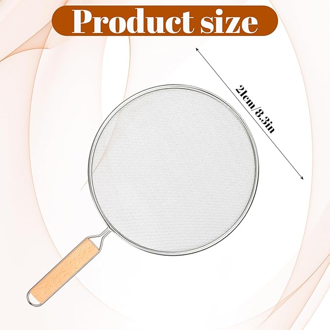 8.3Inch Grease Splatter Screen, Stainless Steel Splatter Screen for Frying Pan with Wood Handle Grease Splatters Guard Hot Oil Splash Protector Cover Oil Splash for Kitchen Cooking Supplies - Image 3