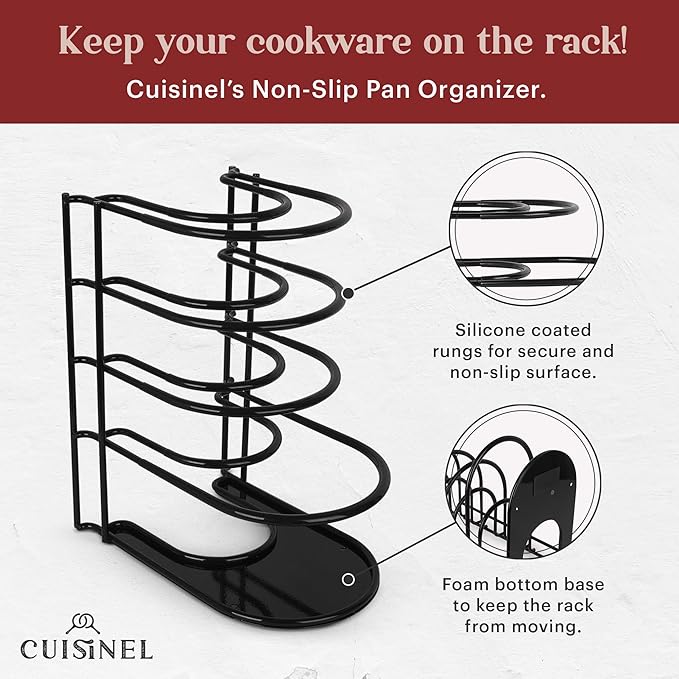 Cuisinel Pots and Pans Organizers - 2-PACK of Silicone-Coated Non-Slip 12" Heavy Duty Skillet Rack - Kitchen Organization Storage - Holds Cookie Sheets, Cutting Boards, Cast Iron Cookware, Dish Stand - Image 4