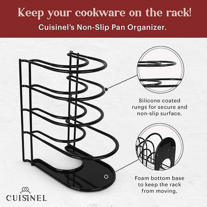 Cuisinel Pots and Pans Organizers - 2-PACK of Silicone-Coated Non-Slip 12" Heavy Duty Skillet Rack - Kitchen Organization Storage - Holds Cookie Sheets, Cutting Boards, Cast Iron Cookware, Dish Stand - Image 4
