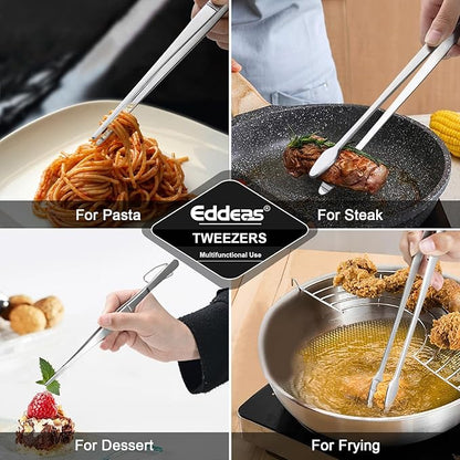 Eddeas Kitchen Tweezers Tongs, Cooking Tweezers Stainless Steel - 3 Size 12'' 10'' & 8 inch Ideal for Meat, pasta, plating and pinching delicate small pieces of food, Set of 3 - Image 6