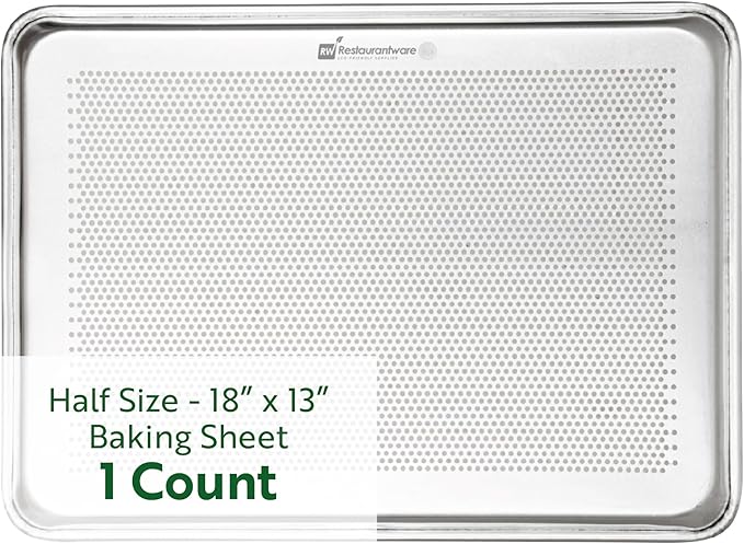 Restaurantware 1 Perforated Bakery Sheet Pan, 18 x 13 Inch Industrial Baking Tray, Rimmed Edges, Endures Up To 392F, Aluminum Half-Baking Sheet, Dishwashable, Ideal For Baking Or Roasting