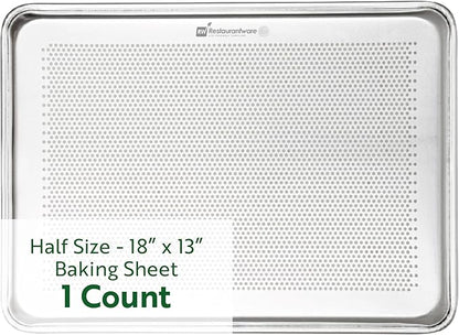 Restaurantware 1 Perforated Bakery Sheet Pan, 18 x 13 Inch Industrial Baking Tray, Rimmed Edges, Endures Up To 392F, Aluminum Half-Baking Sheet, Dishwashable, Ideal For Baking Or Roasting