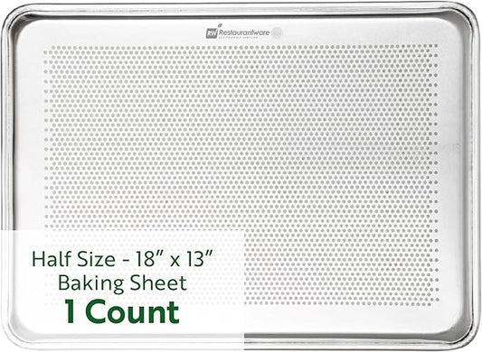 Restaurantware 1 Perforated Bakery Sheet Pan, 18 x 13 Inch Industrial Baking Tray, Rimmed Edges, Endures Up To 392F, Aluminum Half-Baking Sheet, Dishwashable, Ideal For Baking Or Roasting