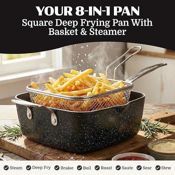 Granitestone Ceraluxe 20 Pc Ceramic Cookware Set Nonstick, Complete Pots and Pans Set Non Stick with 5 Pc Bakeware Set, Deep Frying Pan Set, & Steamer, Non Toxic PFOA Free, Oven & Dishwasher Safe - Image 4