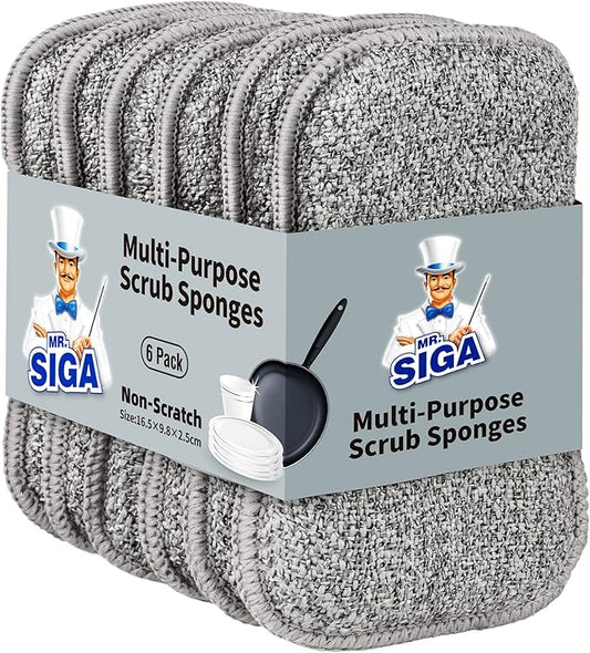 MR.SIGA Dual-Sided Scrub Sponges, Long lasting, Reusable Dishwashing Sponges for Kitchen, 6 Pack by MRSIGA
