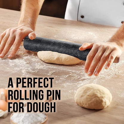 Zulay Kitchen 17-Inch Marble Rolling Pin With Stand - Polished Marble Rolling Pins For Baking - Long Rolling Pin Marble With Beechwood Handle - Non-stick Roller Pin For Baking Pastries, Bread & Pizza - Image 2