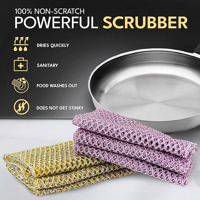Heavy Duty Dish Scrubbers, Non-Scratch Scouring Pads - Odorless & Long Lasting Mesh Dish Cloth - Replace Sponges - Kitchen, Floor and Bathroom Usage - Made in Korea (2 Pcs) - Image 3