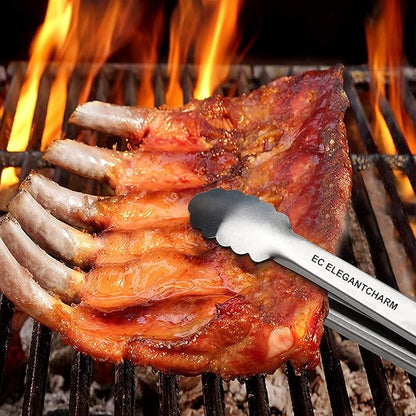 BBQ Tongs for Grilling, 17" Long Kitchen Cooking Stainless Steel Heavy Duty Locking Grill Tongs with Soft Grip Silicone Handle - Image 4