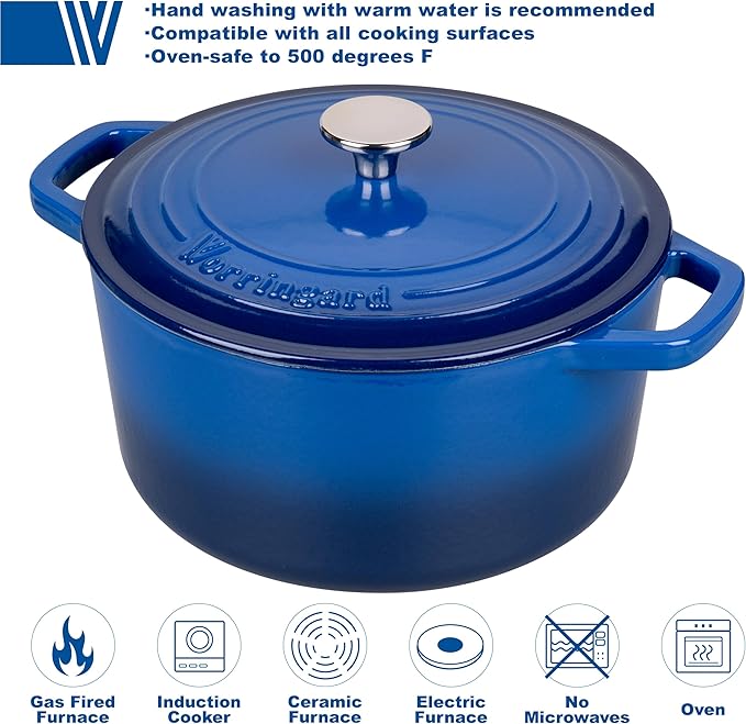 VORRINGARD Enameled Cast Iron Dutch Oven Pot with Lid, for Bread Baking, Round Bread Oven- include Sourdough Bread Baking Supplies Set, 6QT, Blue - Image 3