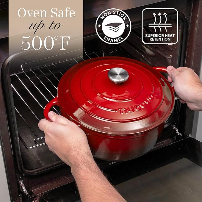 Cast Iron Pot with Lid – Non-Stick Ovenproof Enamelled Casserole Pot, Oven Safe up to 500° F – Sturdy Dutch Oven Cookware – Red, 5-Quart, 24cm – by Nuovva - Image 5