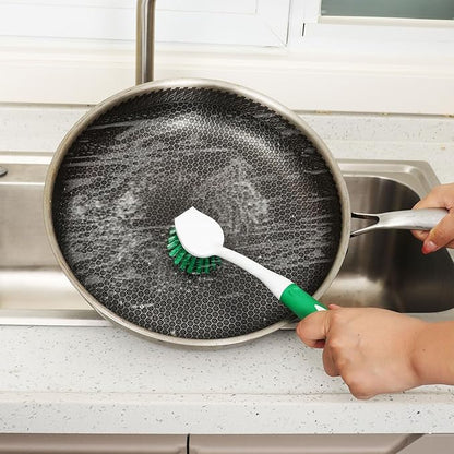 Dish Brush with Handle, 2 Pack Scrub Brushes with Built-in Scraper for Cleaning Kitchen, Pots, Pans and Sink, Scrubber Washing Tools, Green - Image 2